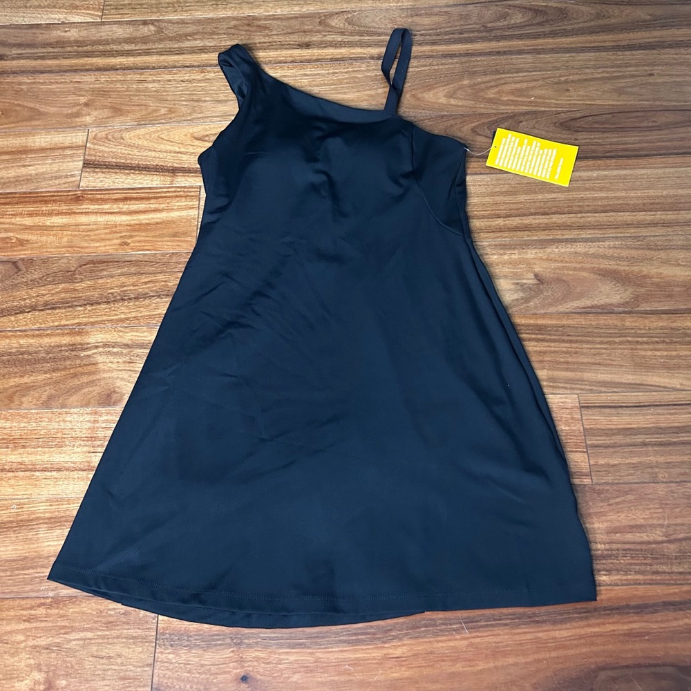 Avia Womens Black One Shoulder Active Exercise Dress with Built-in Shorts XS 0-2
